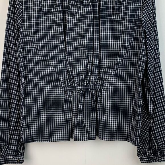 Lauren Ralph Lauren Women’s black and white button up shirt mao collar sz large - Picture 5 of 9